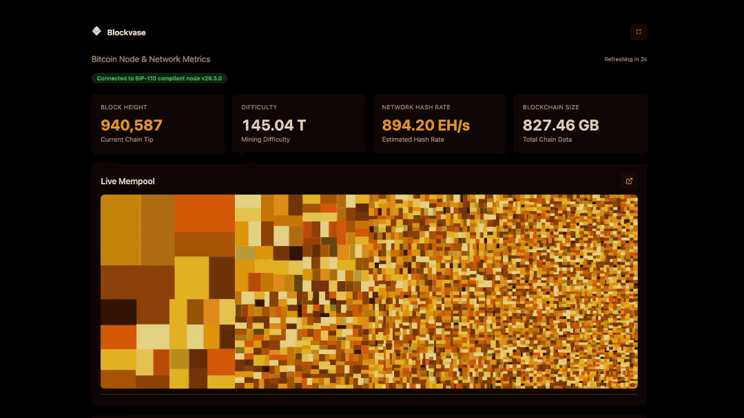 Blockvase - Bitcoin node and network metrics dashboard